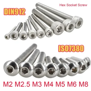 5-55pcs 304 Round Stainless Steel ISO7380 Allen Bolt DIN912 Hexagon Hex Socket Head Cap Screw M2 M2.5 M3 M4 M5 M6 M8 L=4-55mm