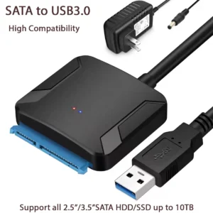 SATA to USB 3.0 Cable SATA III Hard Drive Adapter Converter for 2.5" 3.5" SSD HDD Hard Drive Disk with 12V/2A Power Adapterer