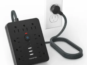 TRANSTON power strip surge protector with 9 Ac Outlets,3 USB & 2 USB-C,5ft Cable,Weaving thread,45° tilt plug,Black