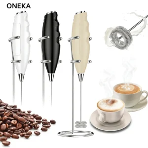 ONEKA Milk Frother Handheld Foam Maker For Latte Mini Whisk Coffee Cappuccino Frappe Matcha Hot Chocolate Drink Mixer