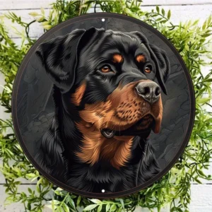 Rottweiler Dog Memorial Metal Sign, Round Aluminum Door Hanger, Wall Decor, Waterproof, Weather Resistant, HD Printed Quality