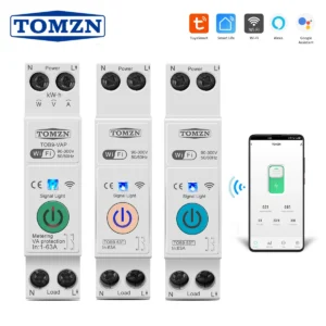 TOMZN 63A 1P+N WIFI Smart Switch Energy Meter kWh Metering Monitoring Timer Relay MCB TUYA Smartlife Voltage Current Protection