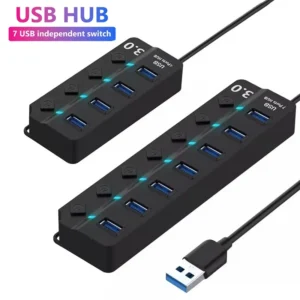 High Speed Multi Port USB 2.0 HUB Adapter USB 3.0 Hub Expander USB Splitter Multiple Extender With LED Lamp Switch For PC Laptop
