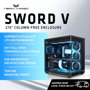 Yeah Magic Sword V 270° Column-Free Panoramic View ATX PC Case  Superior Thermal Performance Gaming And Office PC Case