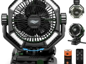 SKYTOO Camping Fan with Dual Motor 20000mAh RechargeableClip Fan with Digital Display with LED Lantern for Camping Outdoor Fan