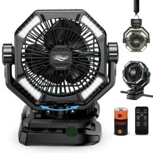 SKYTOO Camping Fan with Dual Motor 20000mAh RechargeableClip Fan with Digital Display with LED Lantern for Camping Outdoor Fan
