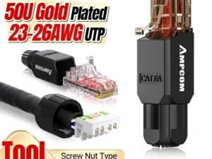 AMPCOM Tool Free RJ45 Connector, No Crimp Tool Less UTP 1000Mbps CAT6/CAT6A Modular PLug for Stranded Solid Lan Ethernet Cable