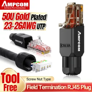 AMPCOM Tool Free RJ45 Connector, No Crimp Tool Less UTP 1000Mbps CAT6/CAT6A Modular PLug for Stranded Solid Lan Ethernet Cable