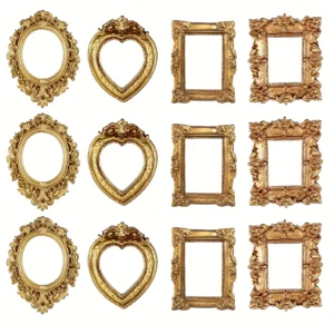 12pcs Vintage Mini Picture Frames Elegant Golden Tone Baroque Resin Wall Mounted Display Cases Wedding Christmas Home Decor