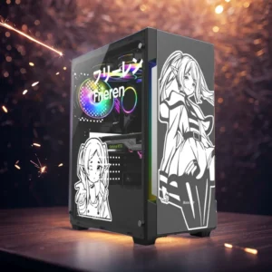 Frieren Anime Stickers for PC Case,Japanese Cartoon Graffiti Decor Decals for Atx Computer Chassis,Hollow Out Vinyl Sticker