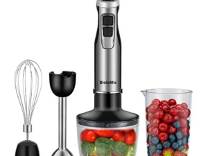 BioloMix 4 in 1 High Power 1200W Immersion Hand Stick Blender Mixer Includes Chopper and Smoothie Cup Stainless Steel Ice Blades