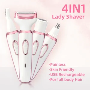 4 In 1 Electric Lady Shaver, Body Hair Removal Epilator, Painless Cordless Trimmer Razor, Gifts For Women
