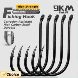 9KM Chinu Hooks 50~100Pcs Single Fishing Circle Hook Black High Carbon Steel for Saltwater Freshwater Porgy Bream Grouper
