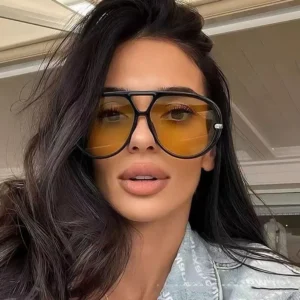 Hiking 2pcs Oversized Pilot Oval Frame Anti Light Glasses Women Punk Style Vintage Double Beam Shades For Lady Outdoor Eyewear