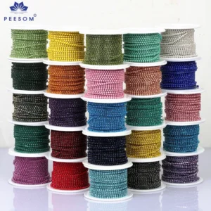 PEESOM SS6-SS12 10yards Colorful Rhinestone Dense Chain Trim Sew On Glass Crystal Cup Chain Gule on Rhinestone Banding for DIY
