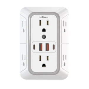 US Multi Socket Wall Socket with 6 AC Outlets 4 USB Port(2 Type C), Universal Plug Power Strip Network Filter Fast Charging