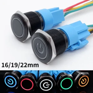 12/16/19/22mm Push Button Switch Oxidized Black Momentary Latching Fixed On Off Power Switch with wire LED Light 5V 12V 24V 220V