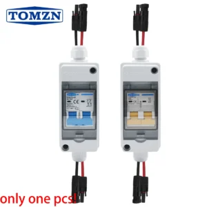 1PCS TOMZN Solar Photovoltaic PV Combiner Box with Circuit Breaker IP65 HT 2ways 1 Input 1 Out DC with Matching Wires Waterproof