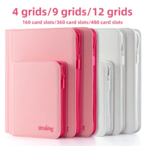 Sanseking Premium Zipper 4/9/12 Pocket PU Card Binder - Aesthetic Pink & White Album for Pokemon Cards, Game Collection & Fan