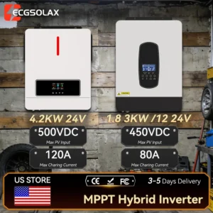 ECGSOLAX 1.8KW 3KW 4.2KW Hybrid Solar Inverter 24V 220Vac Pure Sine Wave Hybrid Inverter With MPPT 80A 100A Charging Controller