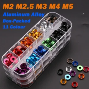 55Pcs/Set Box-Packed M2 M2.5 M3 M4 M5 11 Colour Anodized Aluminum Alloy Countersunk Head Bolt Washers Gasket