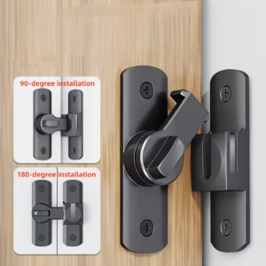 Anti-Theft Door Lock - 90°/180° Adjustable Sliding Pin, Keyless Entry Heavy-Duty Black Easy Install for Home Office Hotel Garage