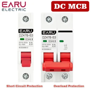 1P 2P DC MCB 12V 24V 48V 60V 110V Circuit Breaker Battery Protect Switch Positive Negative Short Circuit 6A 16A 20A 32A 63A 125A