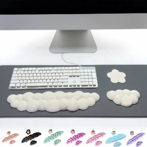 3pcs Cloud Keyboard Wrist Rest Set, Cloud Wrist Rest with Non-Slip Base, Desktop Floral Coaster, Suitable for Keyboard Wrist Pad