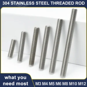 M3 M4 M5 M6 M8 M10 M12 304 Stainless Steel Full Threaded Rod Bolt Length16mm-500mm Fully Metric Headless Thread Stud Rods Screws