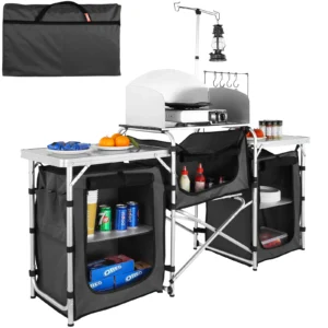 SucceBuy Camping Outdoor Kitchen Table Cabinet Foldable Folding Cooking Storage Rack Aluminum Alloy Bracket for BBQ Picnic