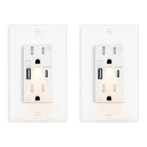 LED Night Light Outlet with 24W USB C+A Fast Charging, 4.8A, On/Off Switch