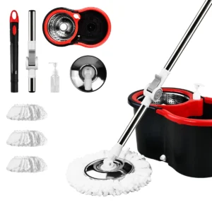 Mop Bucket Set 360° Dual-Motion Spin Mop System 3 Split-Yarn Mop Heads Self Cleaning Bucket