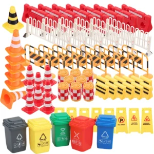 Mini Traffic Signs Construction party Street Signs Playset Traffic Cones Yellow Warning Sign Garbage Can Safety Education Toys