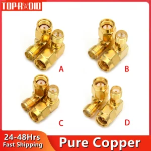1PC SMA to SMA Connector 90 Degree Right Angle RPSMA Male to RP SMA Female Adapter for WIFI Antenna / FPV RF Converter Gold