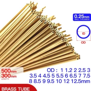 Brass Pipe 0.25mm Wall Thickness 1-12.5mm OD Brass Tube 300 500mm Length Straight Tubing Copper Tube Thin-Walled Small Diameter