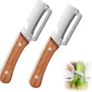 2 PCS Premium Vegetable Peeler Set Stainless Steel Blade with Wooden Handle Kitchen Tool for Fruit Apple Potato Pumpkin Papaya Zucchini Includes Bottle Opener