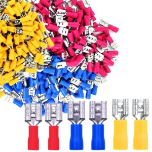 50pcs Female Vinyl Insulated Spade Connector 22-16 16-14 12-10 AWG - 6.3mm 1/4" Electrical Quick Disconnect Wire Connectors Kit