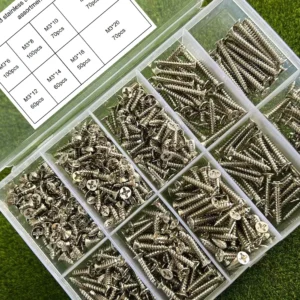 400-piece stainless steel M3 self-tapping screw kit, wood locking screw set, suitable for fastening wood and metal.