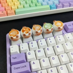 Cute Thai Cat Coffee Cartoon Keycaps Kawaii PBT Mechanical Keyboard Key Caps Custom DIY Anime Gaming Accessories Gift