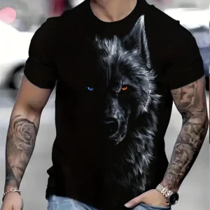 New Retro Style 3D Wolf Print Men's T-shirt Summer Daily Men's Casual T Shirt Outdoor Street Men Fashion Street Short Sleeve Tee