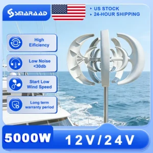 US Delivery 5000W Vertical Turbine 12V/24V Low-Noise Household 220V With Free Charging Controller