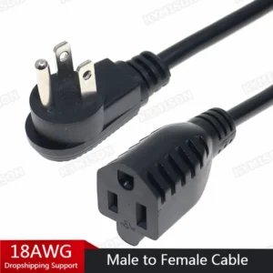 USA 3Pin Male to Female AC Household Cable 0.3m, NEMA 5-15P to 5-15R Adapter Power Extension Cord 18AWG