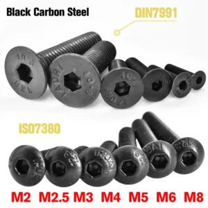 3-150pcs DIN7991 Black Steel 10.9 Hex Socket Countersunk ISO7380 G10.9 Round Allen Hexagon Socket Screw M2 M2.5 M3 M4 M5 M6 M8