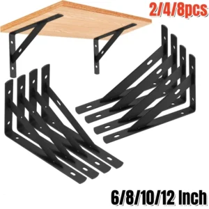 2/4/8PCS Heavy Duty Tripod Shelf Brackets,Black Steel Floating Shelf,Wall Mount L Shaped Brackets,Shelves Support Angle Bracket