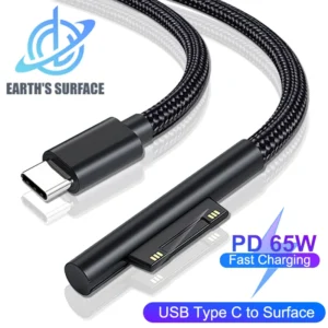 PD 65W Fast Charging USB Type C Power Supply Cable for Microsoft Surface Pro 7 3 4 5 6 15V 3A Tablet Charger USB C Adapter Cable