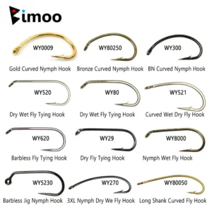 100PCS High Carbon Steel Barb Barbless Fishing Fly Hook Jig Nymph Dry Wet Fly Nymphs Scuds Caddisfly Streamer Fly Tying Hook