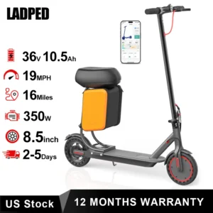 8.5‘’ LADPED LP60 Electric Scooter 350W Motor 36V 5.2Ah Battery 19mph Max Speed Up to 16miles Range with Removable Seat & Box