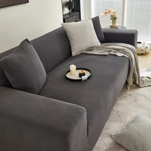 XM-Luvetoria 1Pc Stretch Sofa Cover For Living Room Solid Striped Sofa Cover Spandex Non-slip Modern Sofa Cushion Cover For I-Shaped Sofa 1/