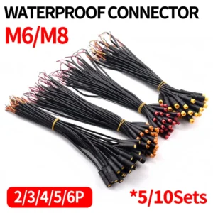 5/10 Set M6/M8 Julet Electric Butt Plug Connectors - 2/3/4/5/6 Pin, for Scooter Brake Cable & Signal Sensor (20CM)