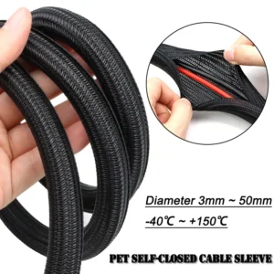 2/10m Black PET Braided Self-Closing Cable Sleeve Dia 3mm ~ 50mm Wear Resistant Insulated Wire Organizer Cable Management Sheath